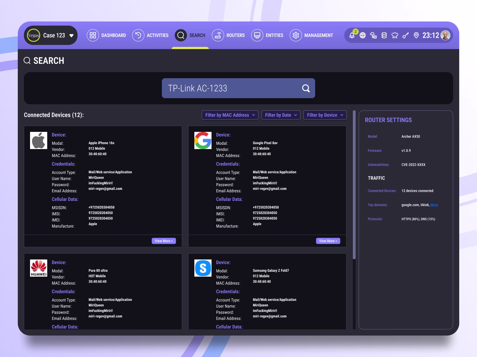 Vegas Desktop app demo page - Search - Main