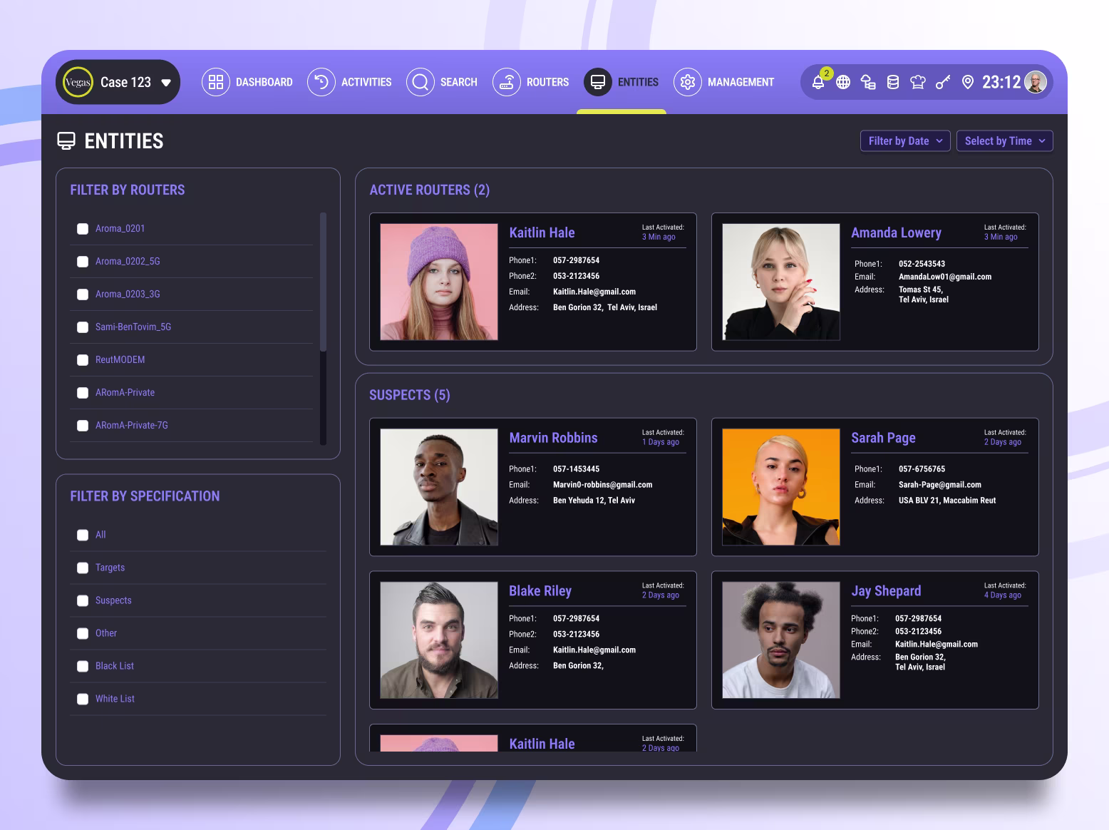 Vegas Desktop app demo page - Enteties